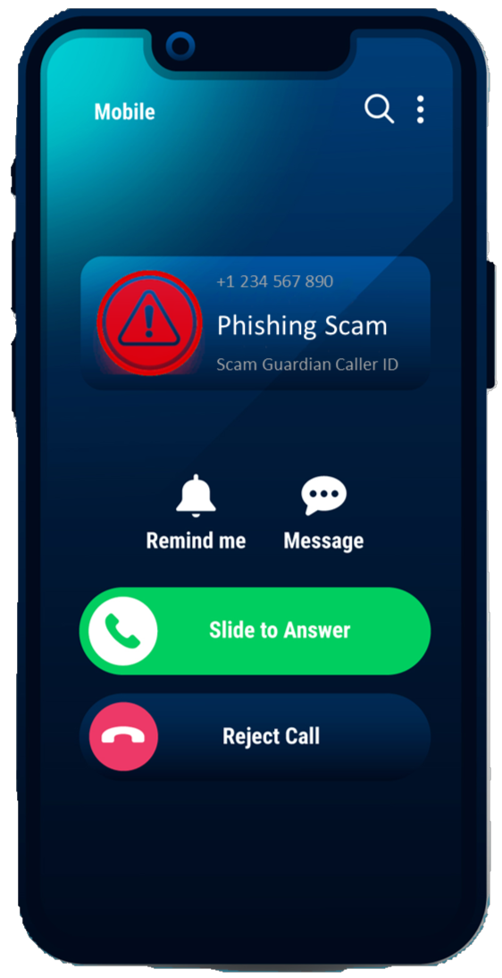 Scam Guardian App UI showing scam alert